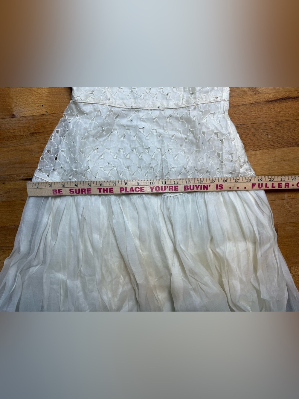 Vintage Ivory Lace Sequin Boho Cottagecore Wedding Dress - Picture 12 of 14